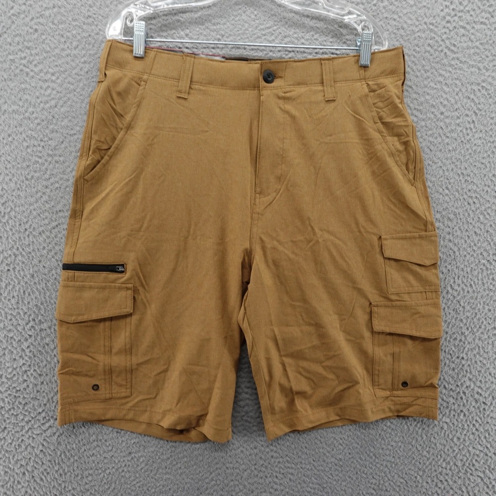 Iron Co Mens Stretch Tech Cargo Shorts Size 34 Heather Desert Camel NEW
